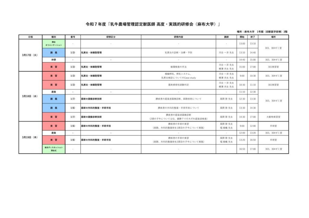 農場認定　認定獣医師研修（乳牛・麻布大学）研修内容0205のサムネイル